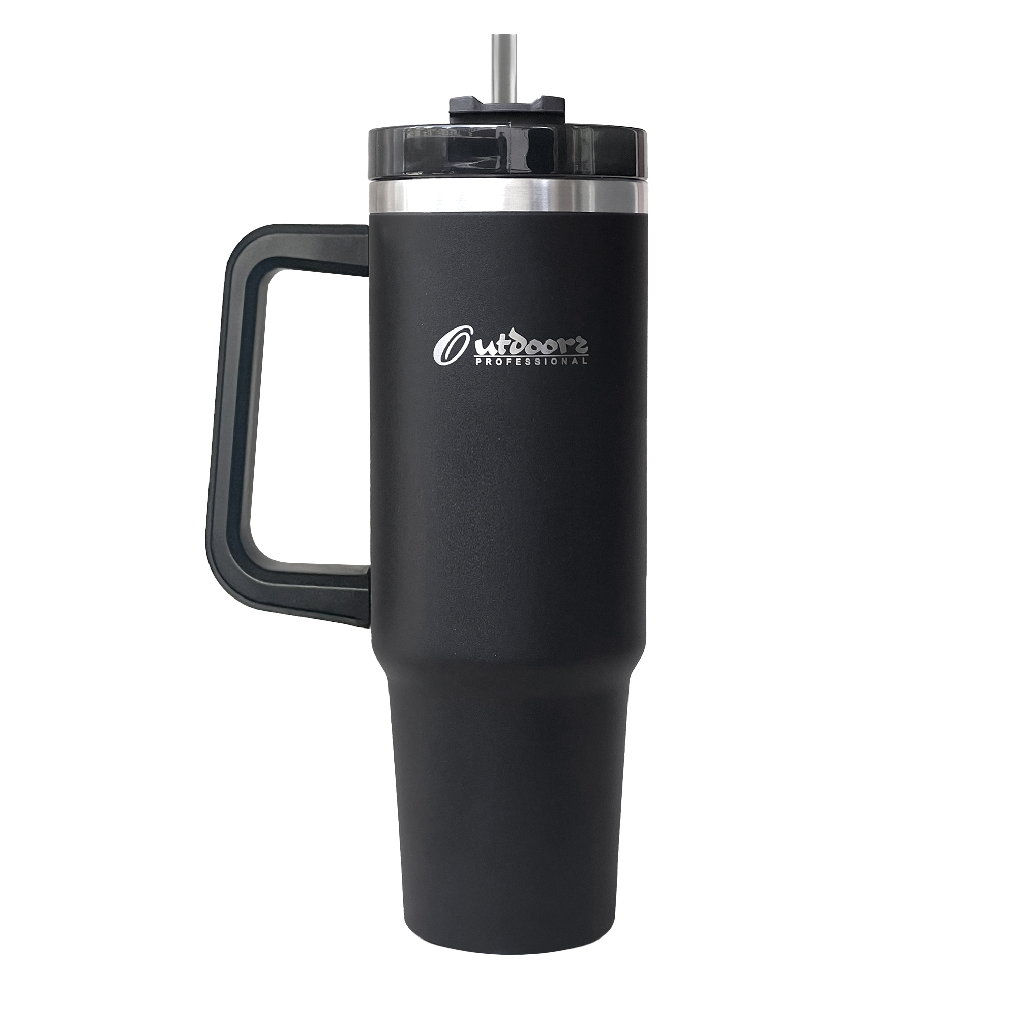 Outdoors Professional, Double-Walled Insulated Tumbler with Straw, Size 40 oz, Color Black, Model# OUTD9041